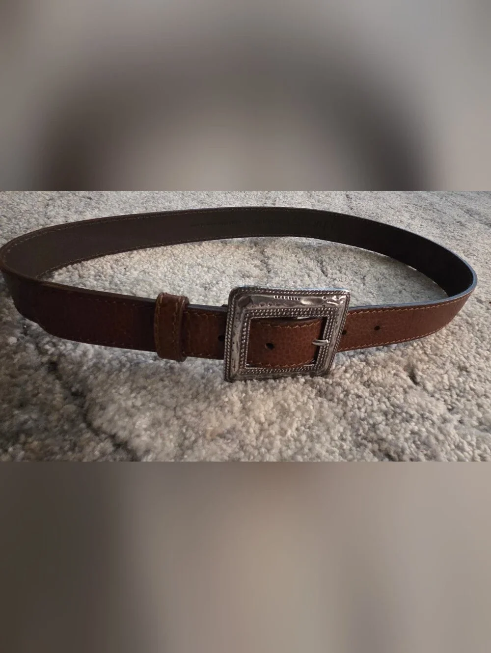 Chico's Brown Leather Belt with Decorative Silver Buckle